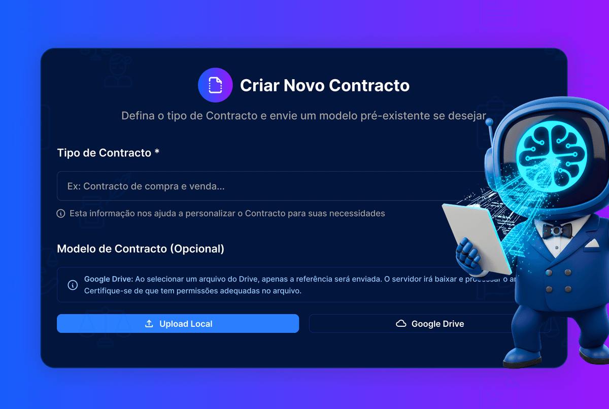Interface de criação rápida de contratos