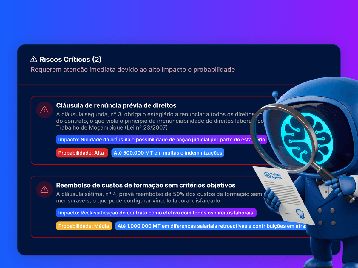 Dashboard mostrando análise de riscos em contratos